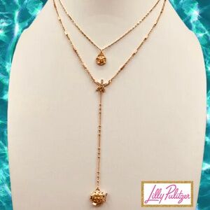 Lilly Pulitzer NECKLACE  Gold Seascape Starfish Sealife Chain CRYSTAL Charm NWT